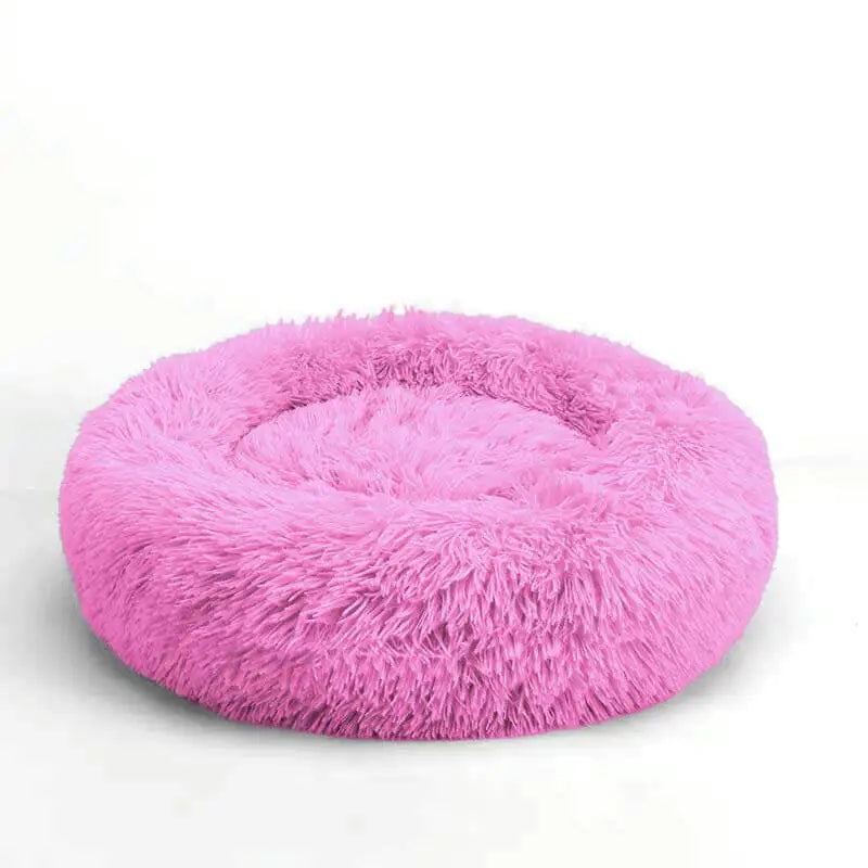 Round Plush Dog Bed - Cozy, Fluffy, Anti-Anxiety Cushion