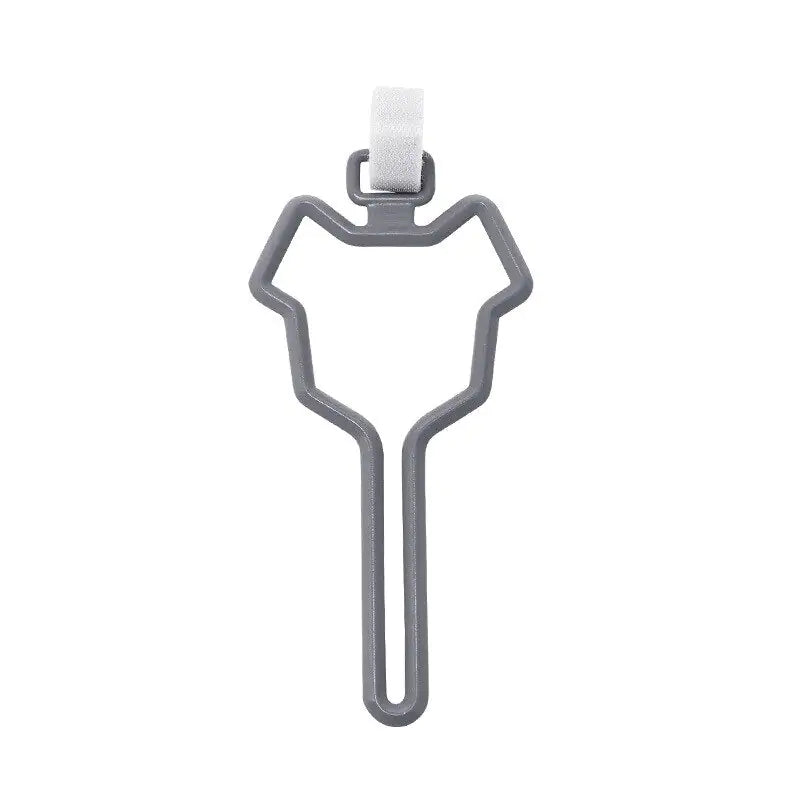 grey pet waste bag clip with a secure white fastener, designed to easily attach to leashes, belts, or bags for convenient pet waste management.