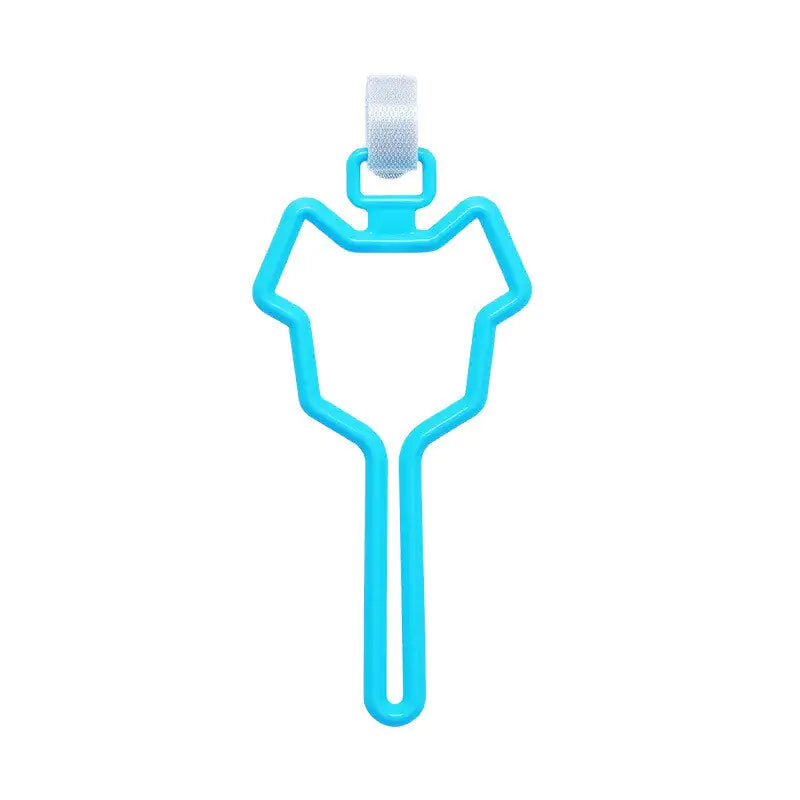 Blue pet waste bag clip with a secure white fastener, designed to easily attach to leashes, belts, or bags for convenient pet waste management.