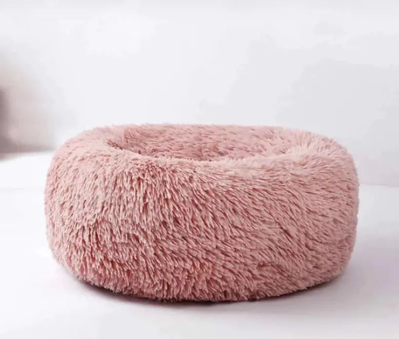 Round Plush Dog Bed - Cozy, Fluffy, Anti-Anxiety Cushion