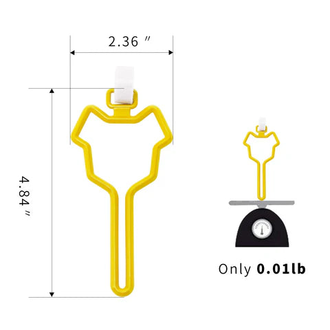 Yellow pet waste bag clip with a secure white fastener, designed to easily attach to leashes, belts, or bags for convenient pet waste management.