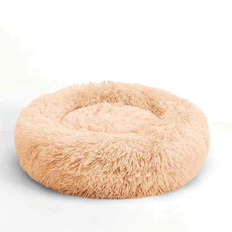 Round Plush Dog Bed - Cozy, Fluffy, Anti-Anxiety Cushion