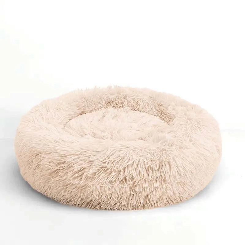 Round Plush Dog Bed - Cozy, Fluffy, Anti-Anxiety Cushion