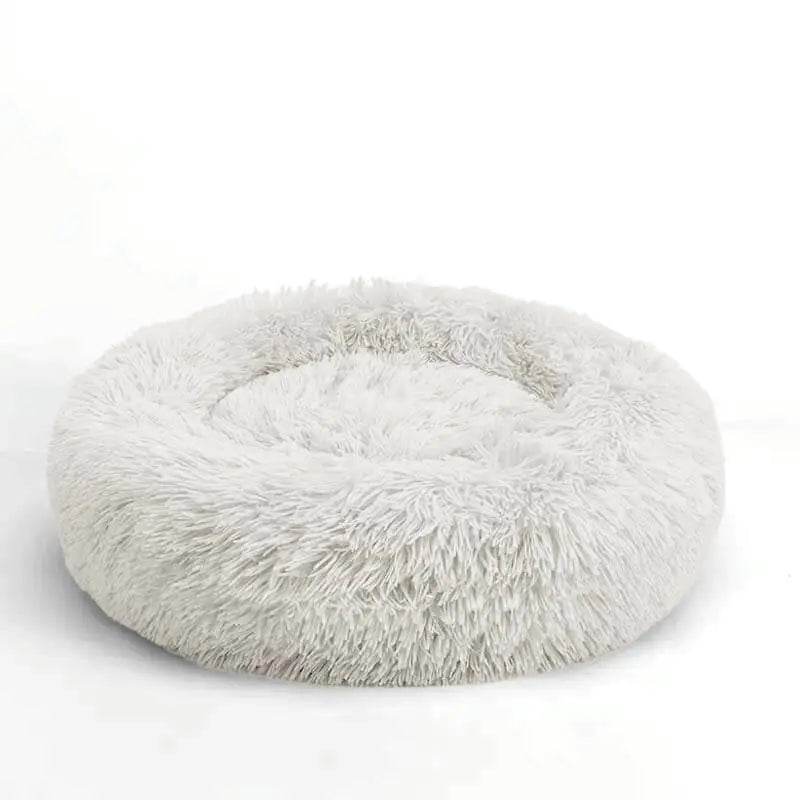 Round Plush Dog Bed - Cozy, Fluffy, Anti-Anxiety Cushion